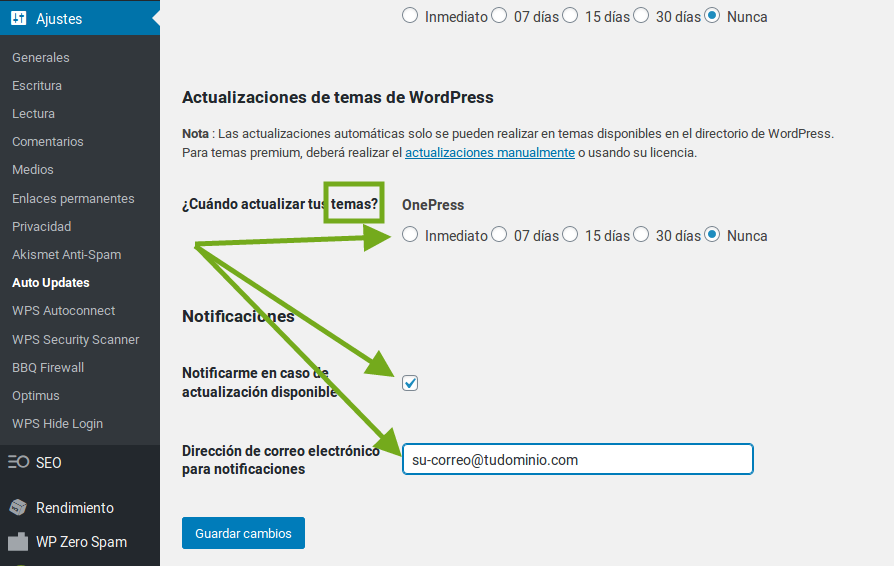 actualizaciones automáticas wordpress wpscale