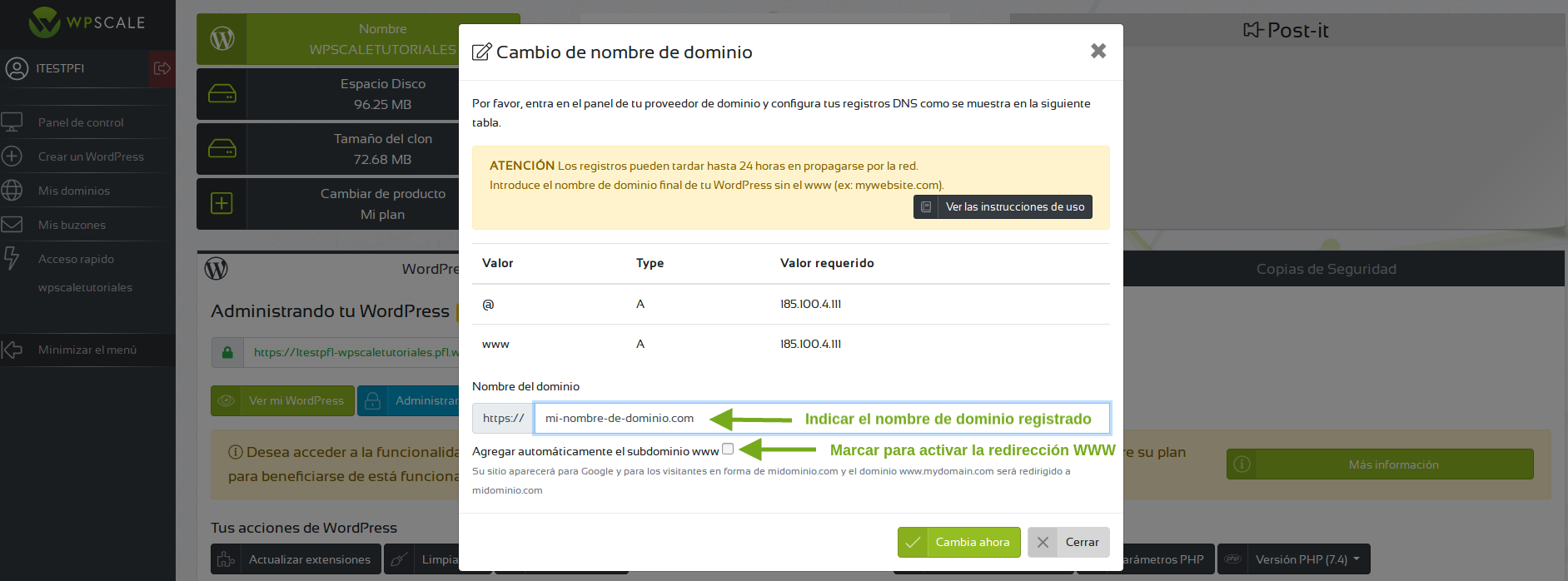 Verificacin registros dns cambio de dominio wpscale.es