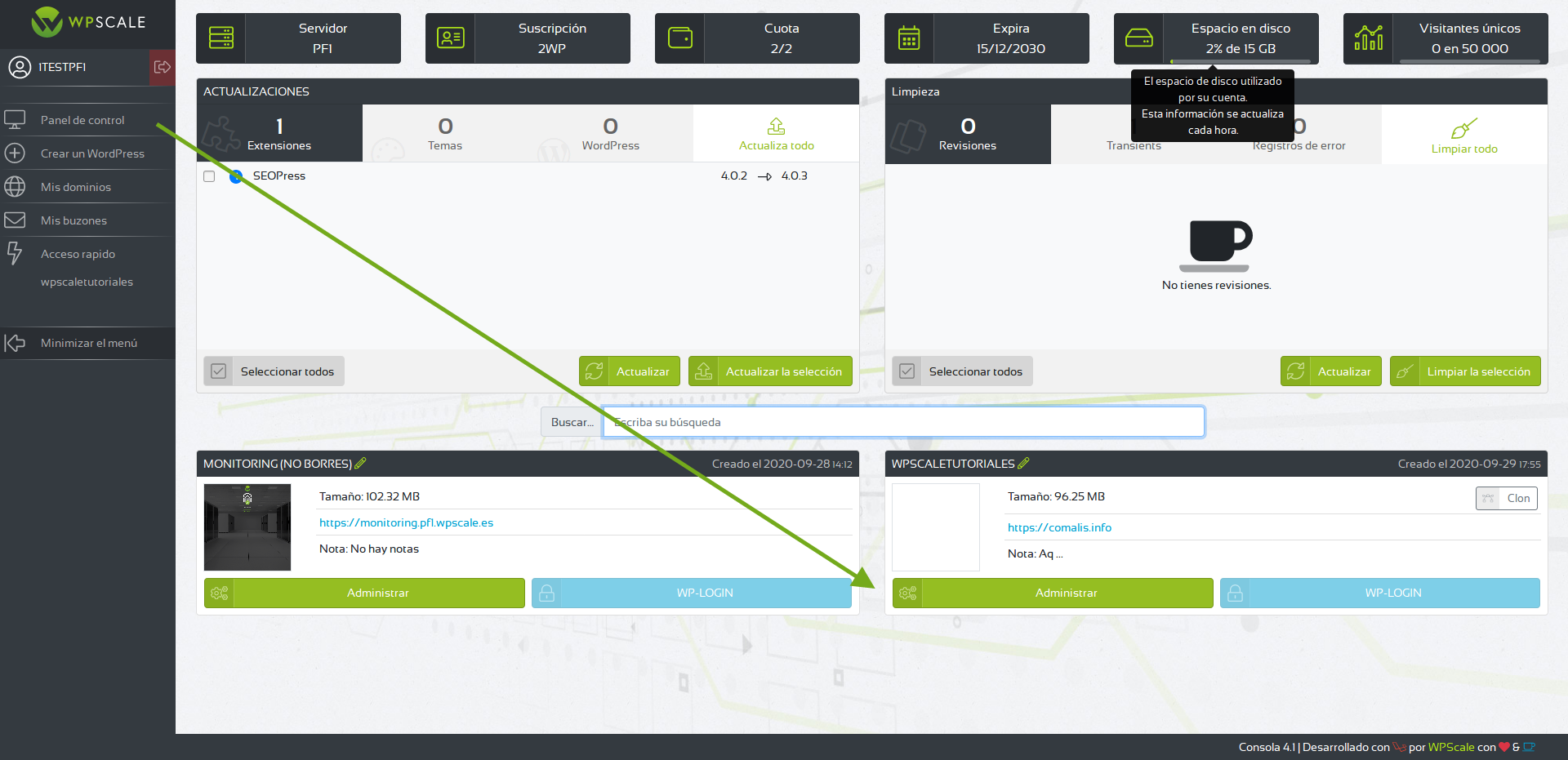 administrar wordpress wpscale