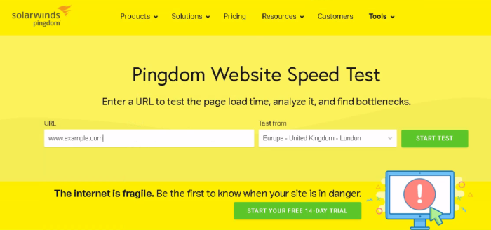 Prueba la velocidad de tu sitio con Pingdom