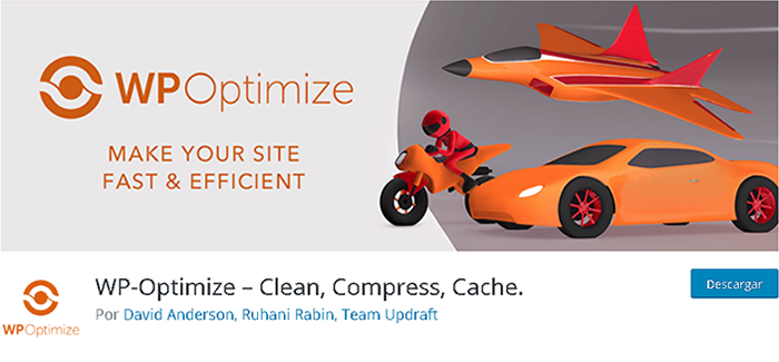 Plugins para base de datos, instalación de Wp Optimize desde la biblioteca de WordPress