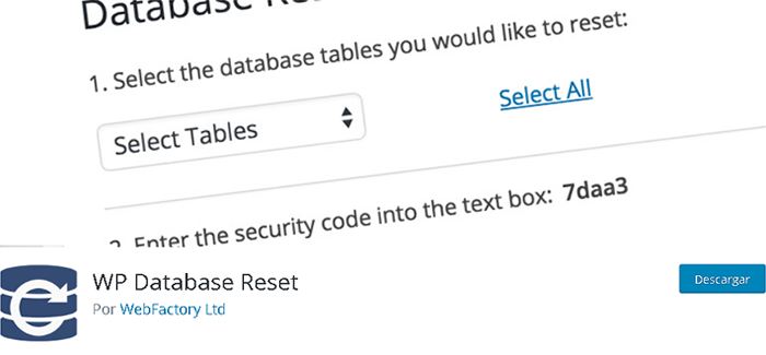 Plugin Database Reset en biblioteca de WordPress